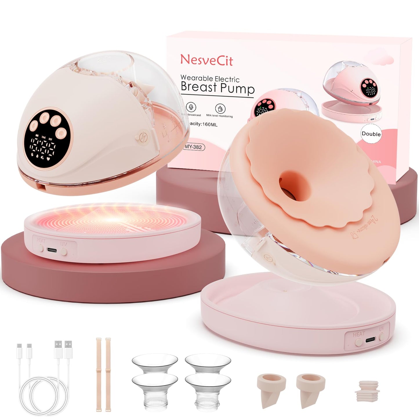 Heated Wearable Breast Pump, Electric Hands-Free Breast Pump with Voice Reminder & Auto-Stop Fuction, 6 Modes/12 Levels Hospital