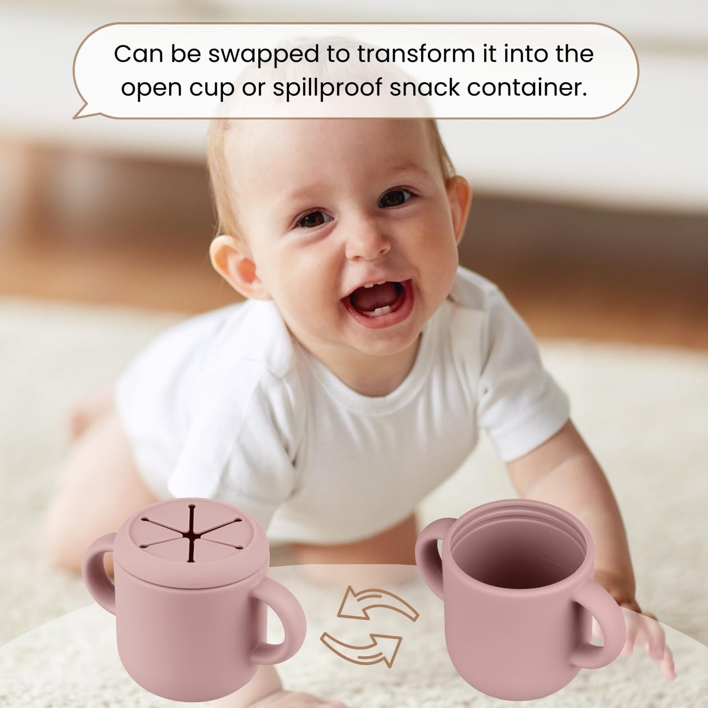 Mintlyfe Snack Containers, Silicone Snack Cups For 6-12 Months Toddlers - Pack Of 2 Food Grade Silicone Snack Cups With Grip Han