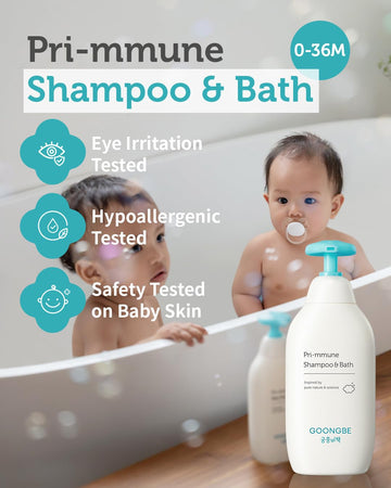 Goongbe Pri-Mmune Shampoo & Bath - Korean Baby Wash - Hypoallergenic Head To Toe Cleanser - Paraben-Free Formula For Sensitive H