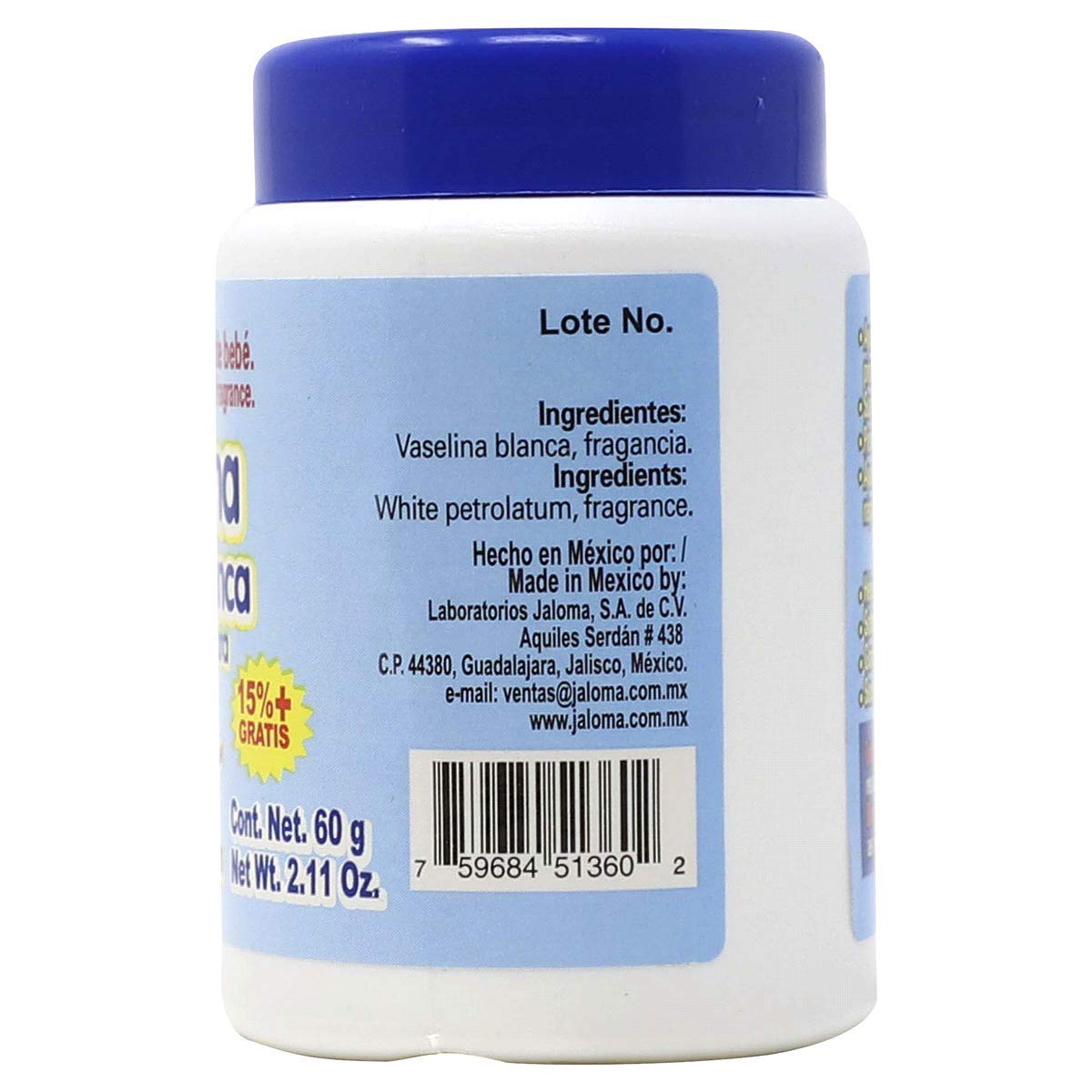 Jaloma Baby White Petrolatum Vaselina Blanca For Babies, 60Gr, 2.11Oz (1 Pack)