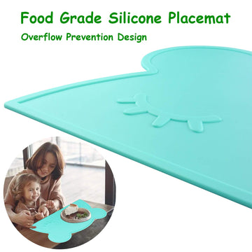 M Moacc Toddlers Non-Slip Silicone Placemat Cute Bear Kids Placemats Washable Dining Table Food Mat For Children Baby,Mint Green