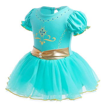 Hihcbf Baby Girls Christmas Halloween Aladdin Costume Jasmine Princess Birthday Bodysuit Romper Tutu Dress W/Headband