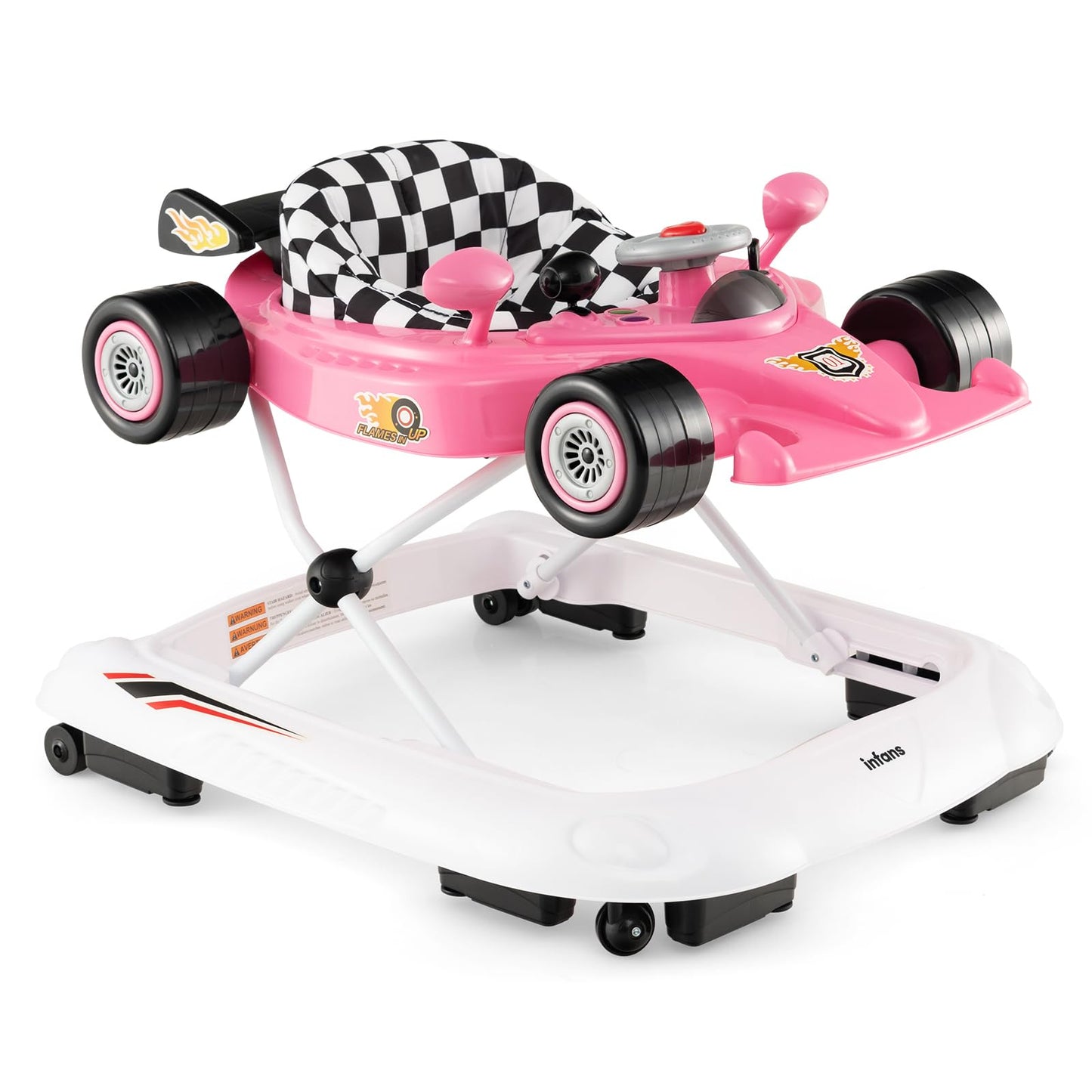 Infans Foldable Baby Walker, 3 In 1 Toddler Activity Center Leaning-Seated Walk-Behind With Steering Wheel, Adjustable Height, L