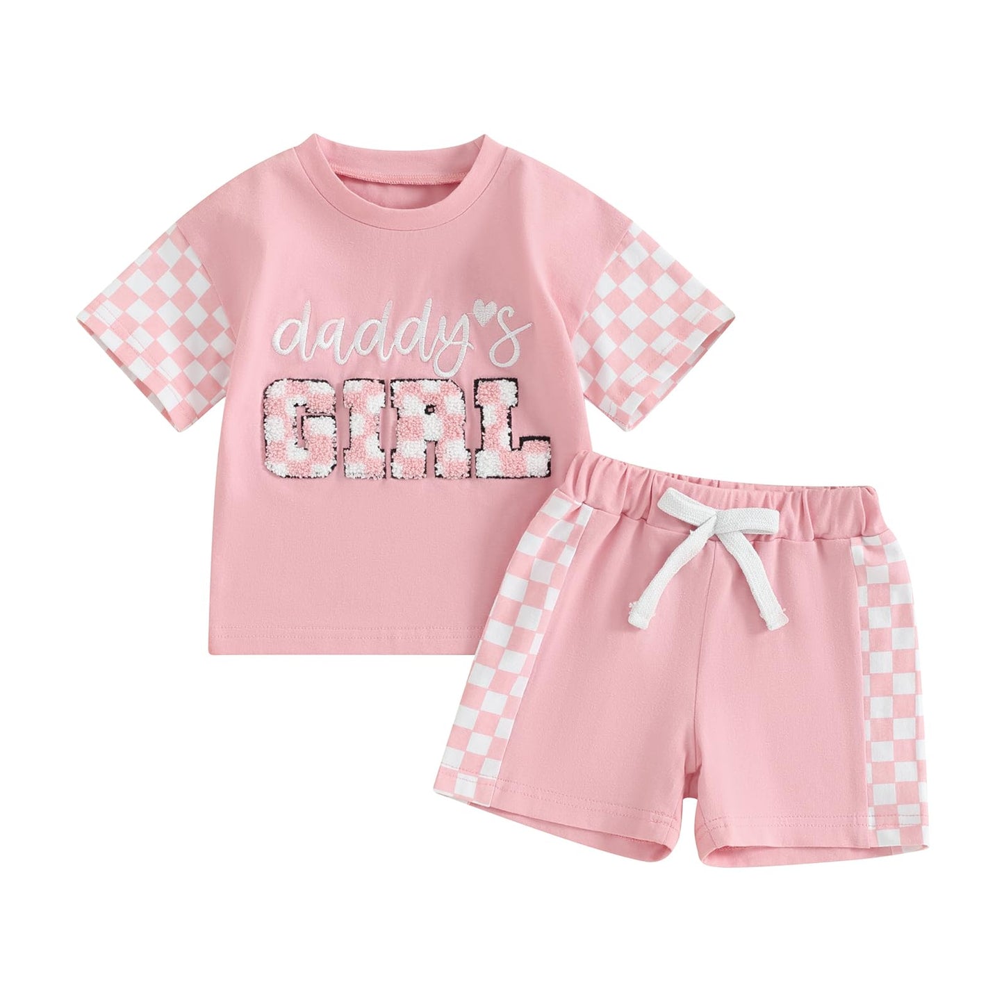 Baby Girl Clothes Summer Outfit Daddy s Girl Embroidered Shirt Checkered Shorts Infant Toddler Girls Clothing Set (Short Sleeve