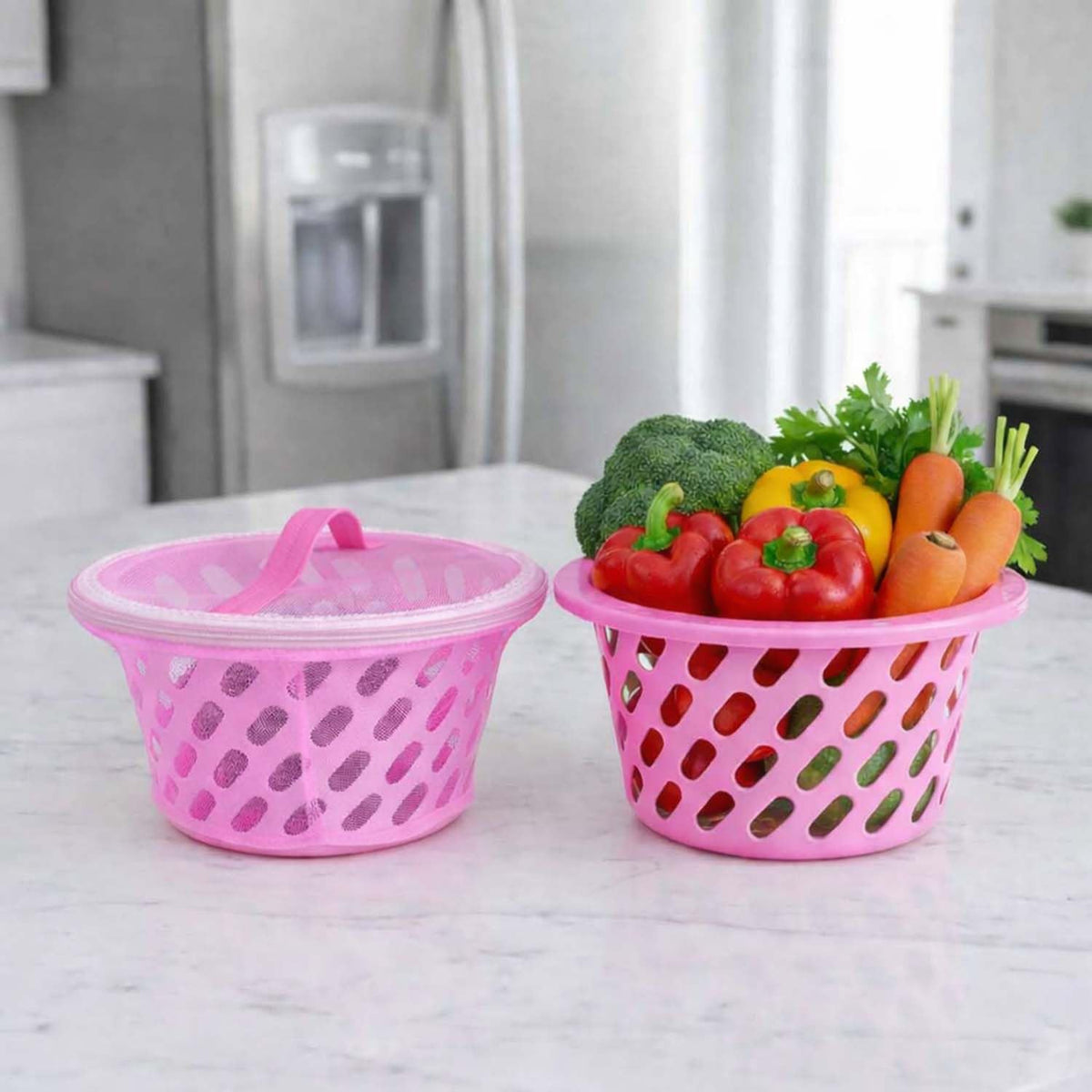 Go Hooked Plastic Storage Net Basket With Zip Closure Multipurpose Mesh Organizer For Fruits, Vegetables, Essentials Durable