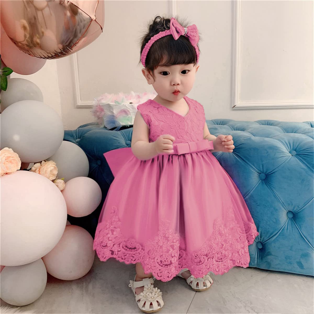 Baby Christmas Embroidery Lace Dresses Little Kid Easter Halloween Wedding Formal Event Dress (Dusty Pink 8348,24M)
