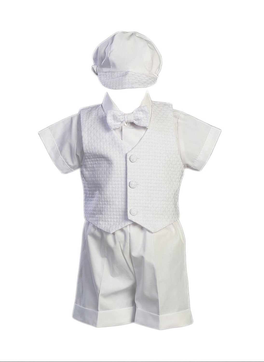 Swea Pea & Lilli Poly Cotton Christening Short Set With Basket Weave Veast And Hat - Size Xs (0-3 Months)