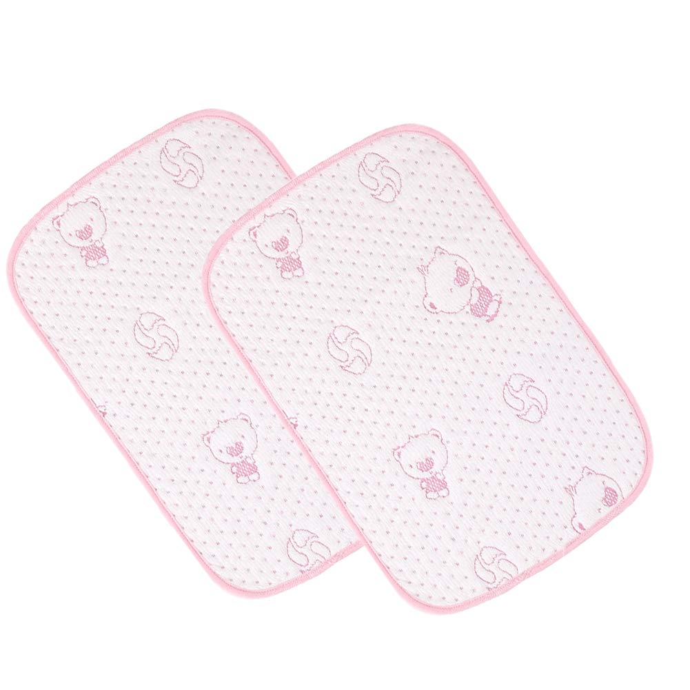 2Pcs Pack Monvecle Baby Infant Waterproof Cotton Changing Pads Washable Resuable Diapers Liners Mats, Pink Bear-2Pcs Medium 28 X