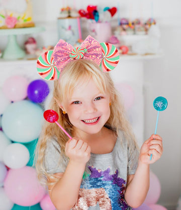 Lifetools-Lt Pink Ears Headbands With Sparkling Decoration, Swirl Lollipop & Sequins & Pearls & Diamonds, For Girls Women Disney