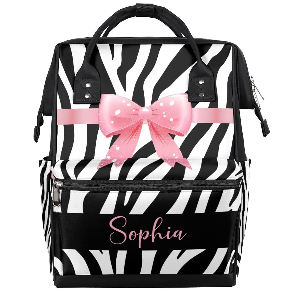 Zebra Print Diaper Backpack Diaper Bags for Baby Girls Boys Nappy Bag with Name Stroller Backpack for Travel with Baby