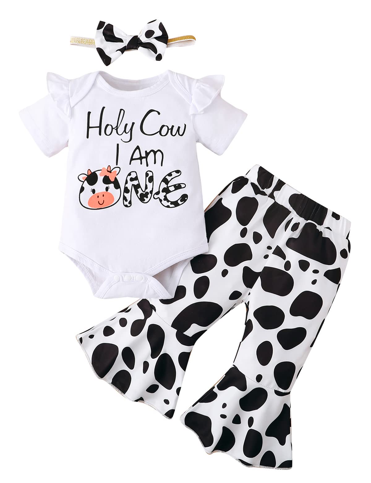 Slanavel Baby Girl First Birthday Outfit 1St Birthday Girl Clothes Holy Cow Im One Birthday Girl Outfit (White,12-18 Months)