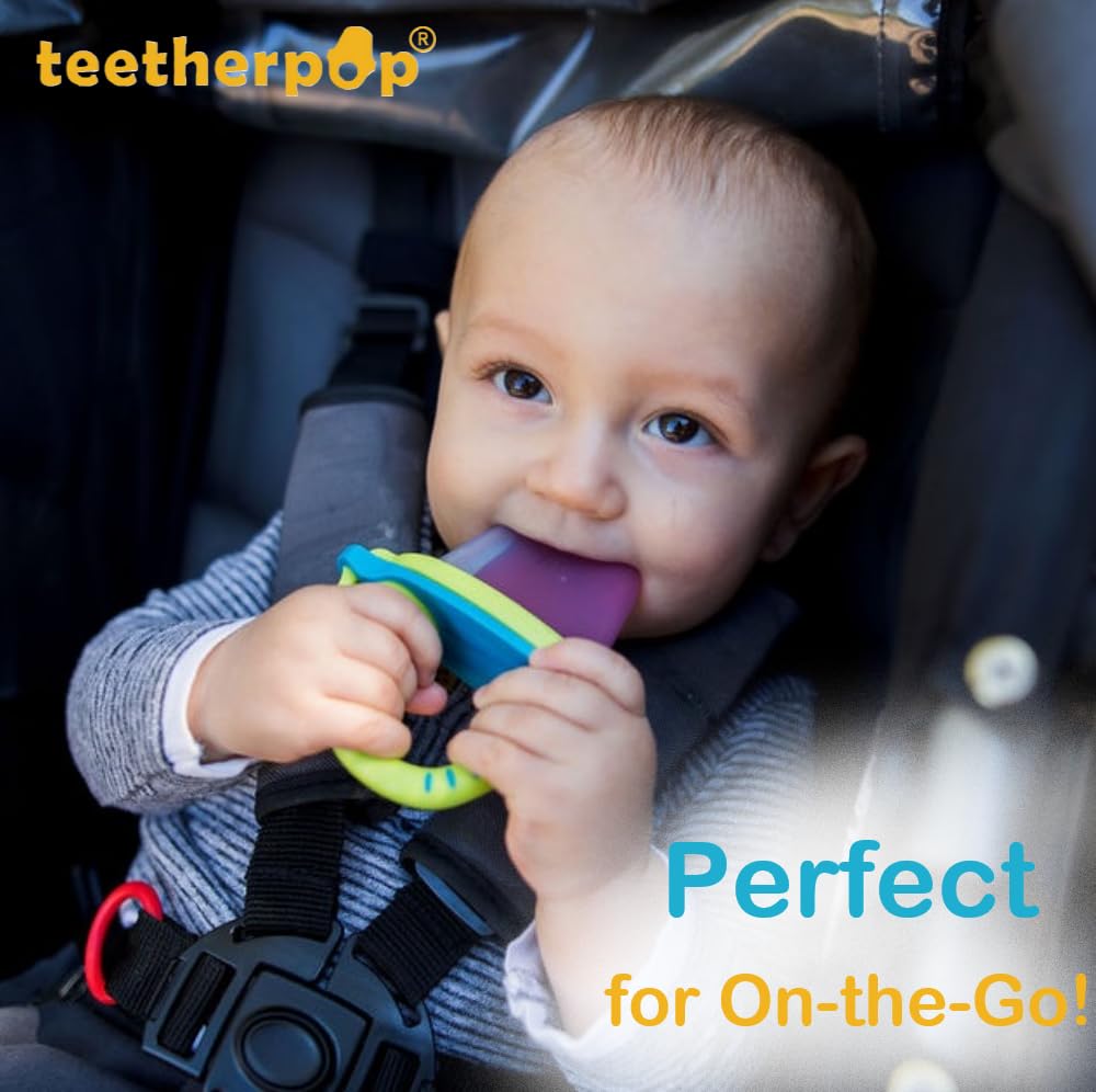 Teetherpop Fillable Silicone Teether for Babies - Breastmilk Popsicle Molds for Teething with Spill-Proof Sippy Slits - Freezabl