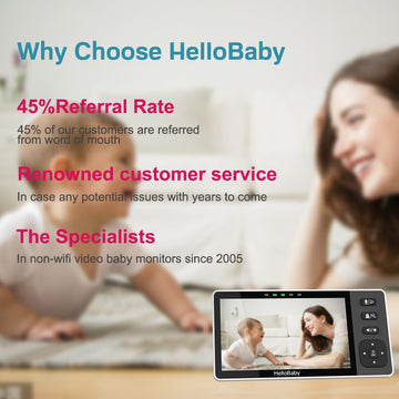 Hellobaby 720P 5.5' Hd Baby Monitor 2 Cameras And Audio, No Wifi, Split Screen Remote Pan Tilt Zoom Video Baby Monitor Wide Vie