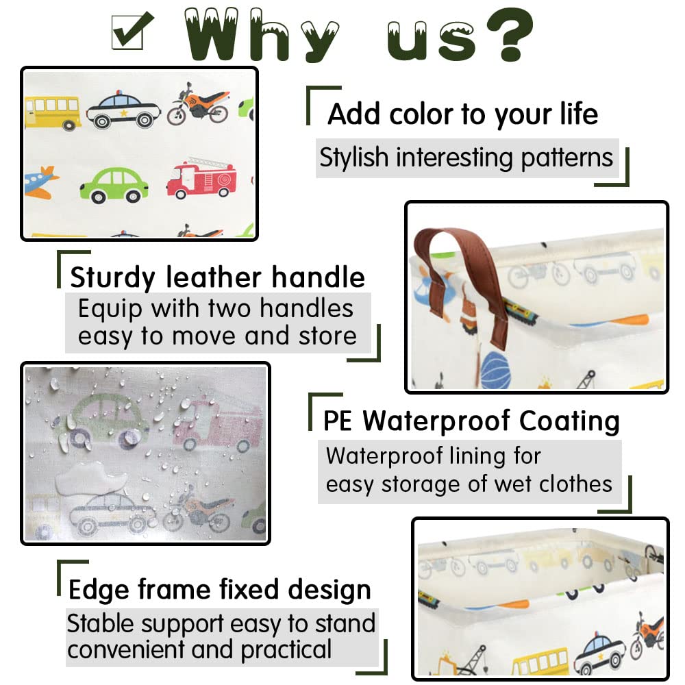 Fxolcshe Rectangular Storage Bin,Collapsible Car Storage Basket For Boys,Waterproof Pe Coating Storage,Bedroom Decor,Nursery Ham