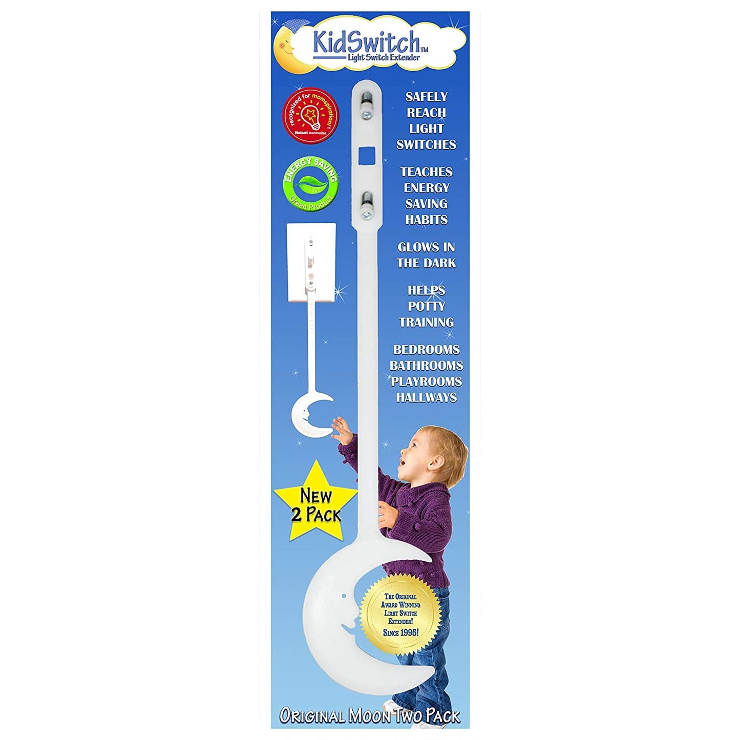 Kidswitch Light Switch Extender For Kids (1 Pack, Original Half Moon) - Award Winning, Easy Grab Handle, Glow-In-The-Dark