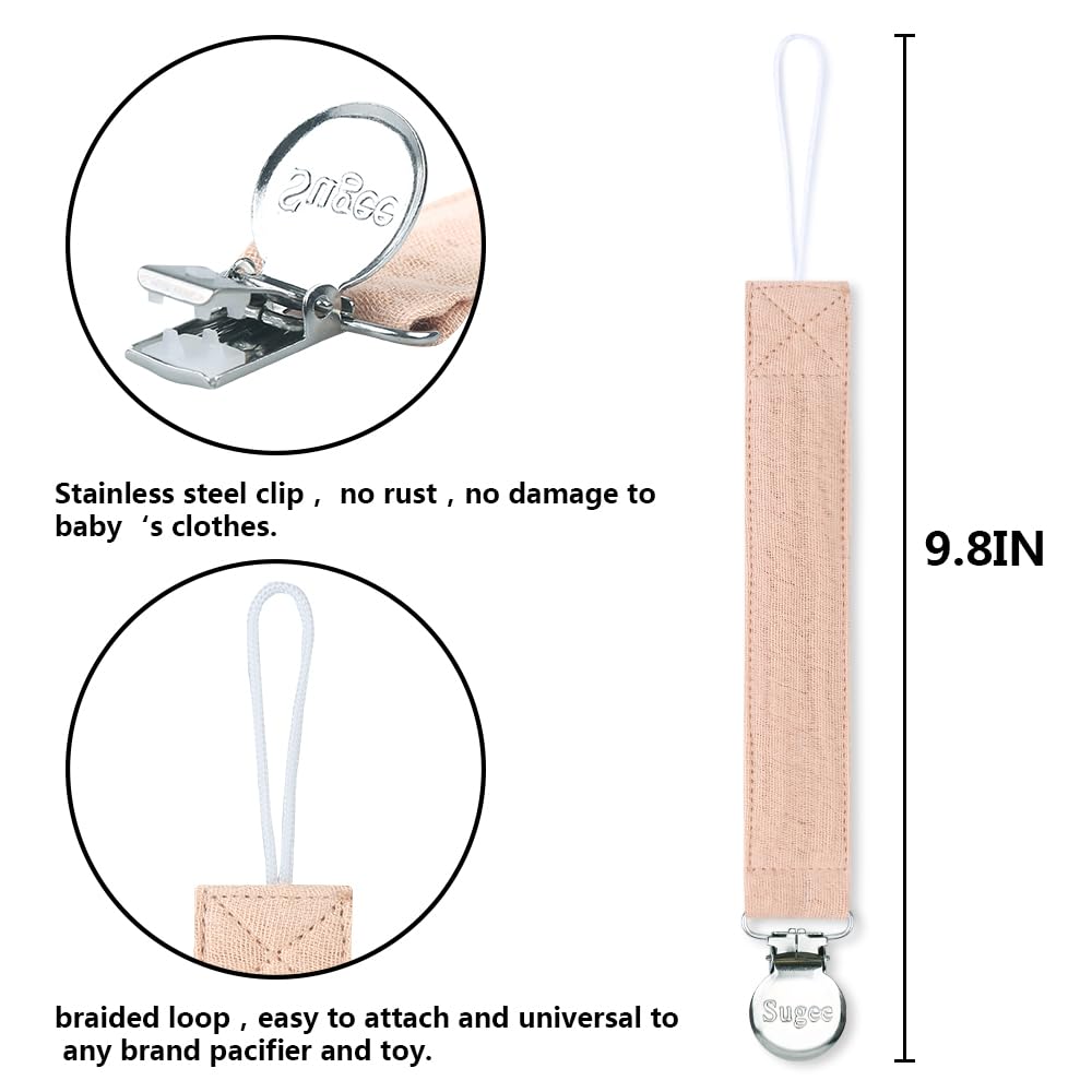 Pacifier Clip For Baby Boy And Girl - Linen Soft Fabric Pacifier Hold With Clip For Binky, Leash Soothie Holder Unisex 4 Pack (B