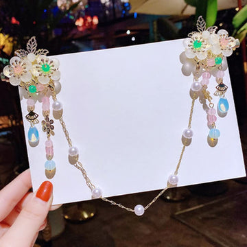 Cntqiang Chinese Style Children'S Tassel Forehead Head Chain Sweet Retro Flower Hairpin Princess Hanfu Accessories Hair Clips He