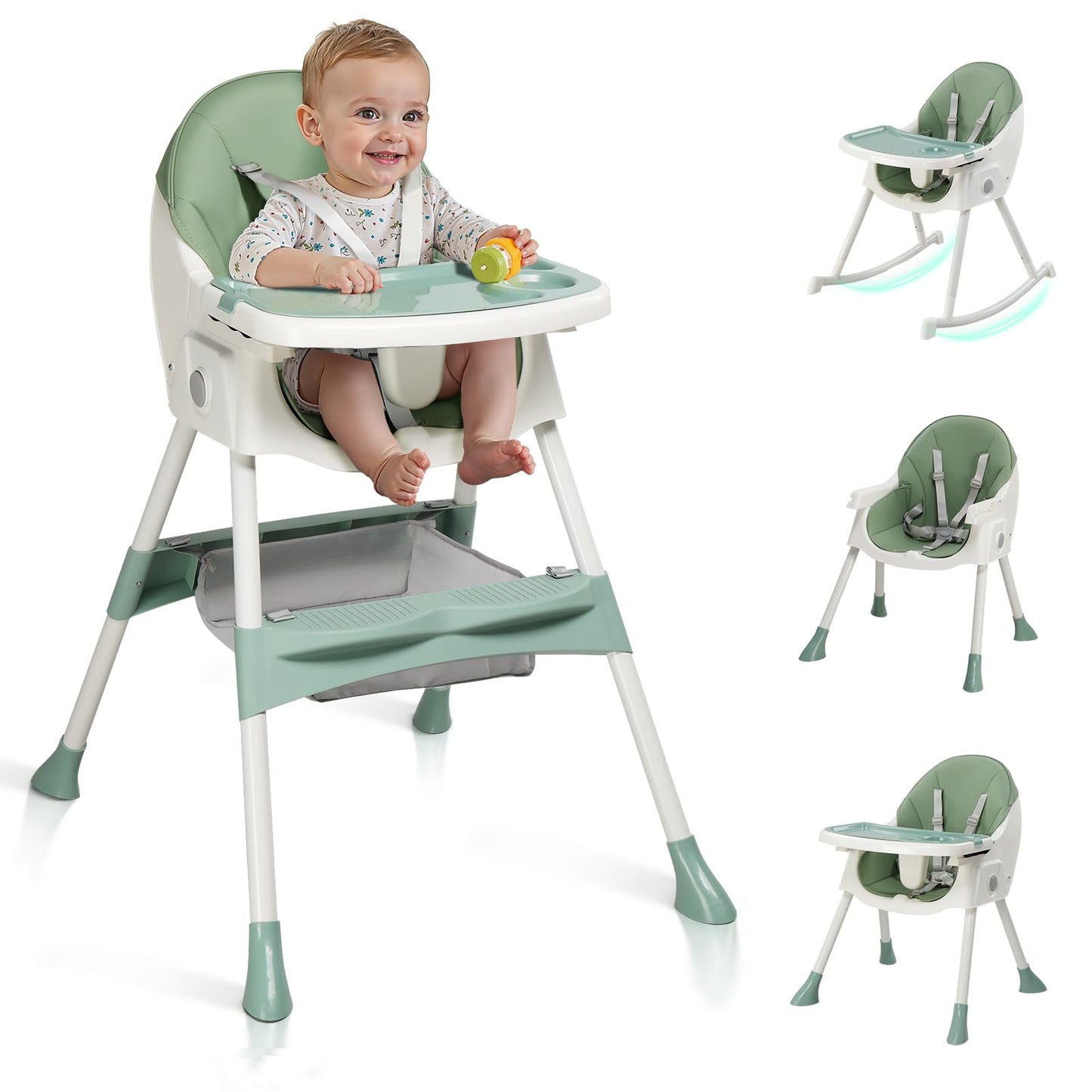 Ktaxon Baby High Chair, 6-in-1 Portable Feeding Rocking Seat with Adjustable Backrest, Removable Tray and 5-Point Safety Harness