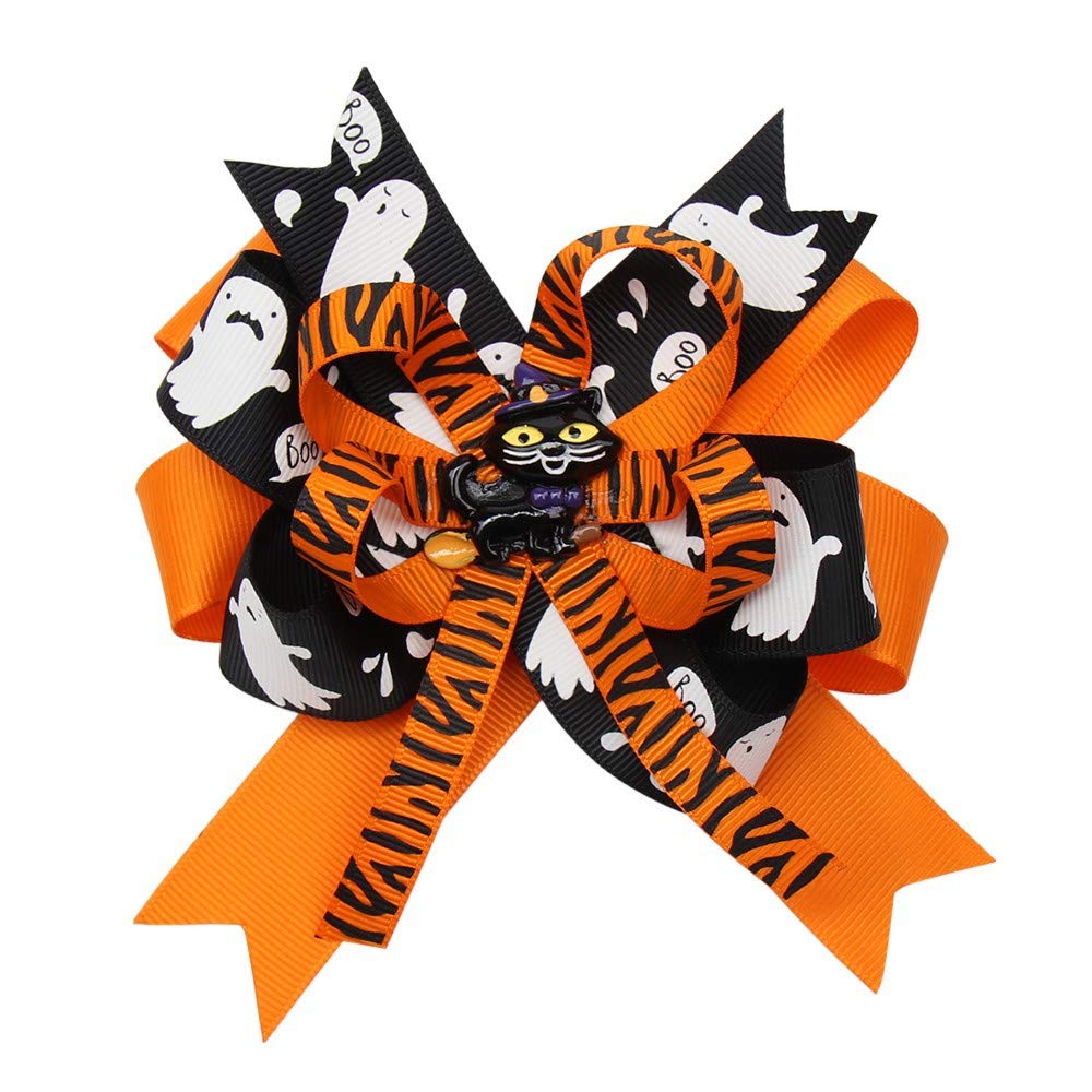 Yuyeran Baby Girl Novelty 3 Layers Ribbon Bow Barrettes Halloween Bow Hair Clips Cute Boutique Hair Pin Party Supplies
