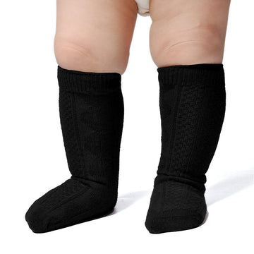 Epeius Little Girls 3 Pair Pack Seamless Cable Knit Knee High Socks Kids Boys/Girls Uniform Stockings For 4-6 Years,Black