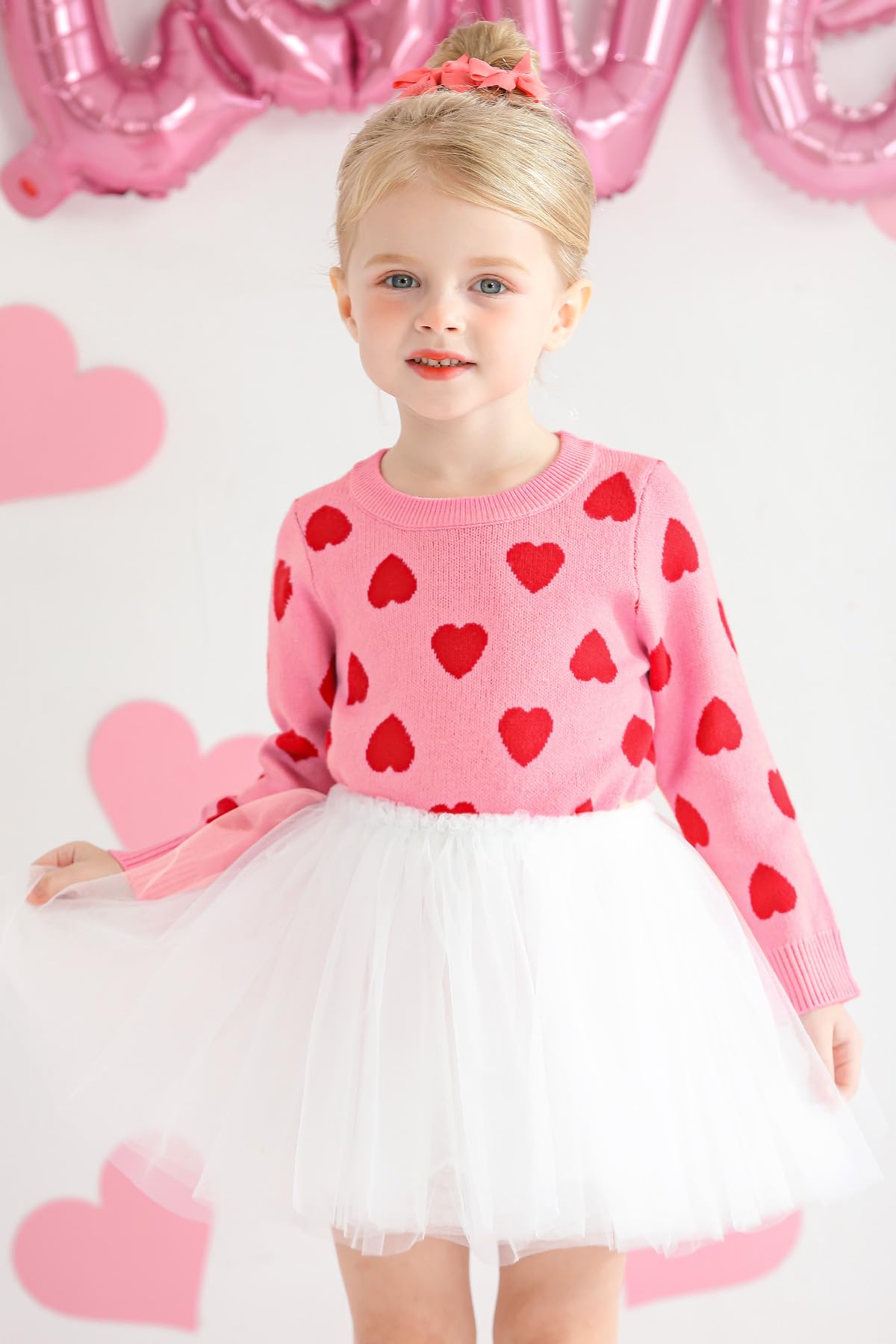 Besserbay Valentines Day Little Kids Heart Warm Knitted Pullover Sweatshirt Lovely Crewneck Sweater Pink 6 Years