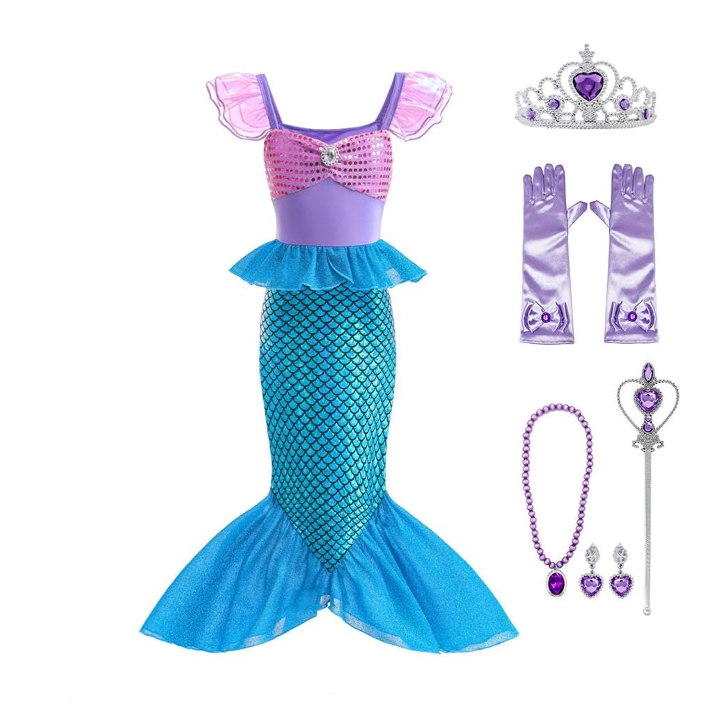 Dressy Daisy Shimmery Princess Mermaid Tail Fancy Dress Birthday Party Costume with Accessories for Toddler Girls Size 4T