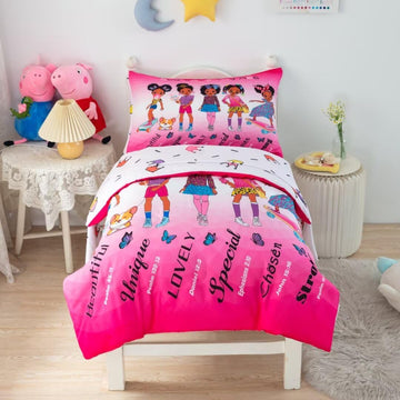 Grat Tioc 4-Piece Toddler Bedding Set For Girls - Black Girl Magic Comforter Set Includes Comforter, Flat Sheet, Fitted Sheet, P