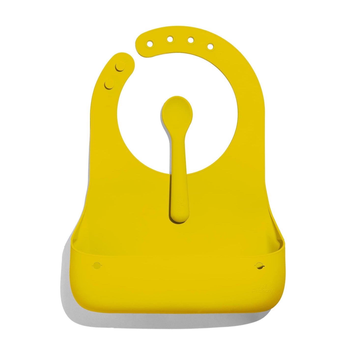 Avanchy Silicone Baby Bibs, Waterproof, Adjustable, BPA Free, Soft Unisex Set for Toddlers with Matching Spoon, Yellow