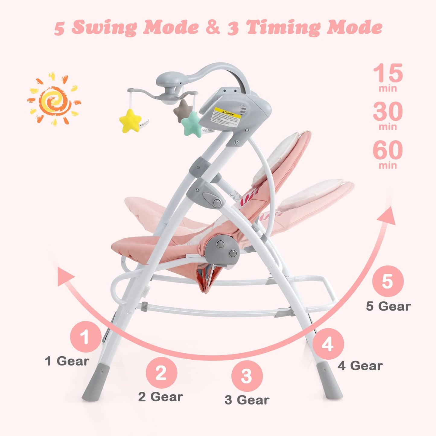 Infans 2 In 1 Baby Swing And Bouncer For Infants, Portable Newborn Rocker With 5 Speed Sway Music Timing 3 Toys Remote Control,