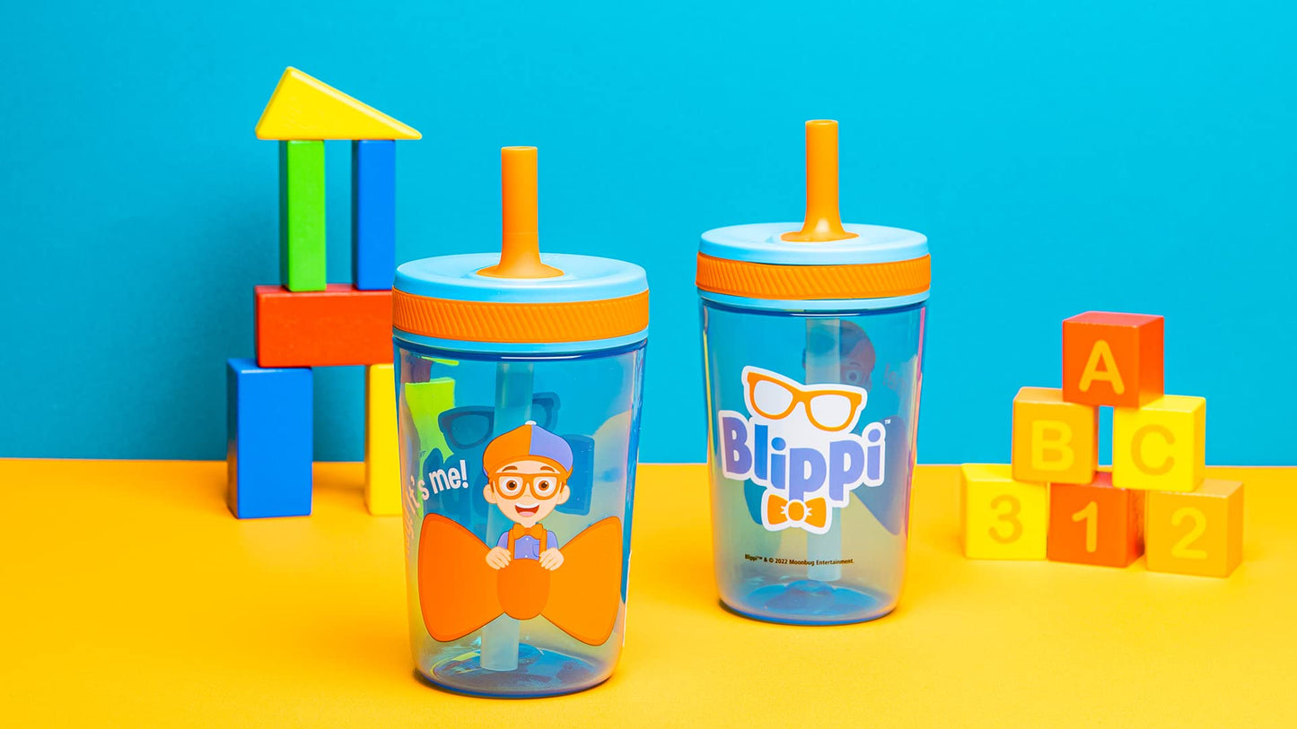 Zak Designs Blippi Kelso Toddler Cups For Travel or At Home, 15oz 2-Pack Durable Plastic Sippy Cups With Leak-Proof Design is Pe