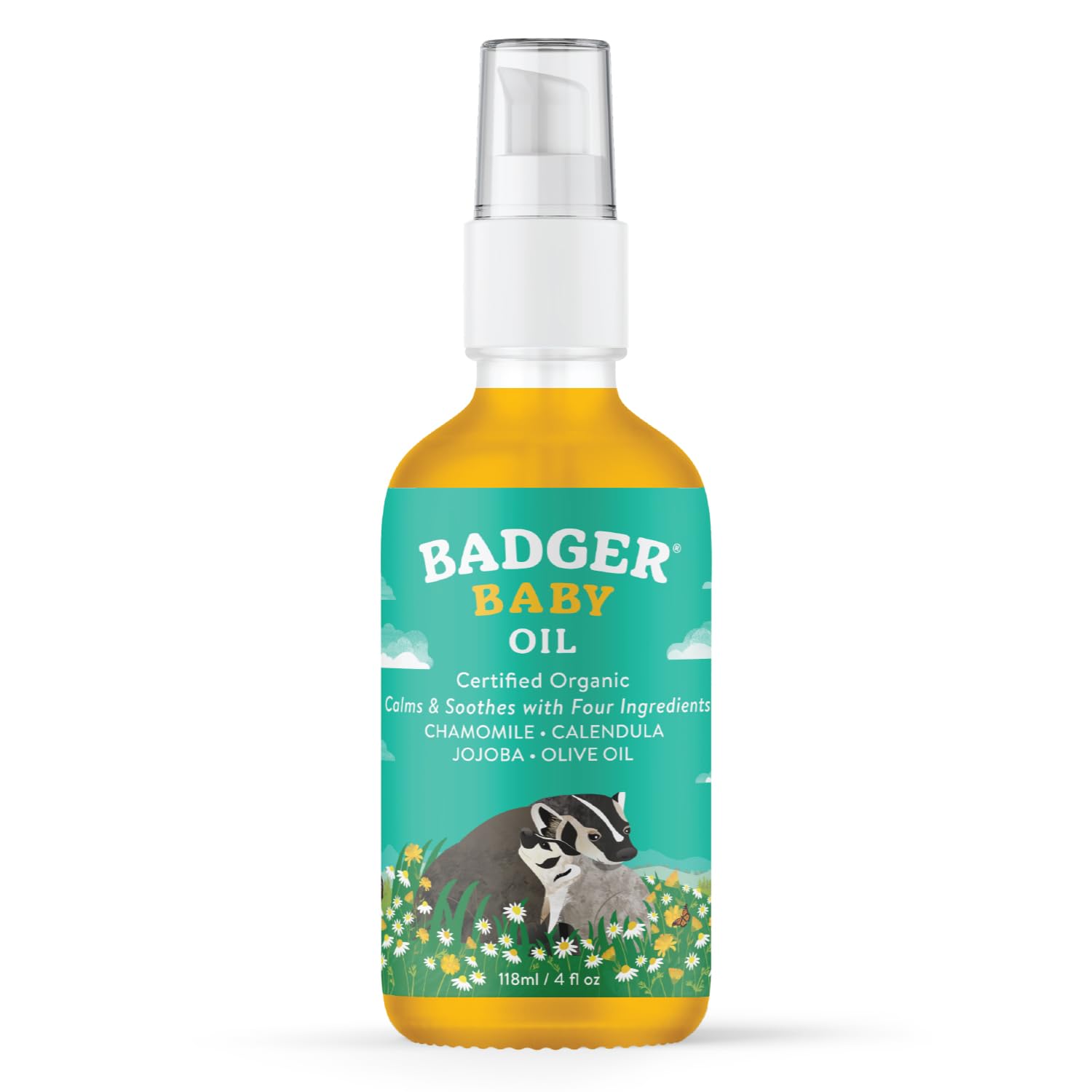 Badger Baby Oil With Chamomile Calendula, All Organic Ingredients, Soften Moisturize With Organic Baby Oil For Dry Skin Or Cradl