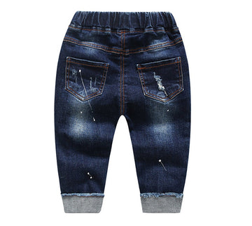 Kidscool Space Baby Girl Boy Jeans,Little Kid Elastic Waist Ripped Denim Pants,Blue,6-12 Months