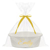 Hutario Personalized Woven Basket Embroidered Name With Gift Bags And Ribbons,Empty Small Rope Basket,Durable Storage Custom Whi