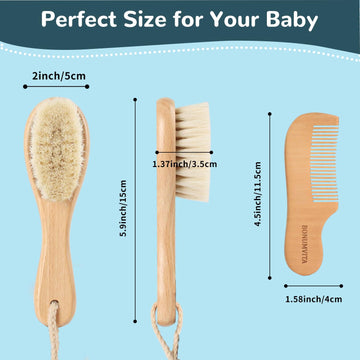 Bonumvita Baby Hair Brush And Comb Set, Wooden Baby Hair Brush With Soft Goat Bristle And Wood Comb For Newborn Essentials, Good