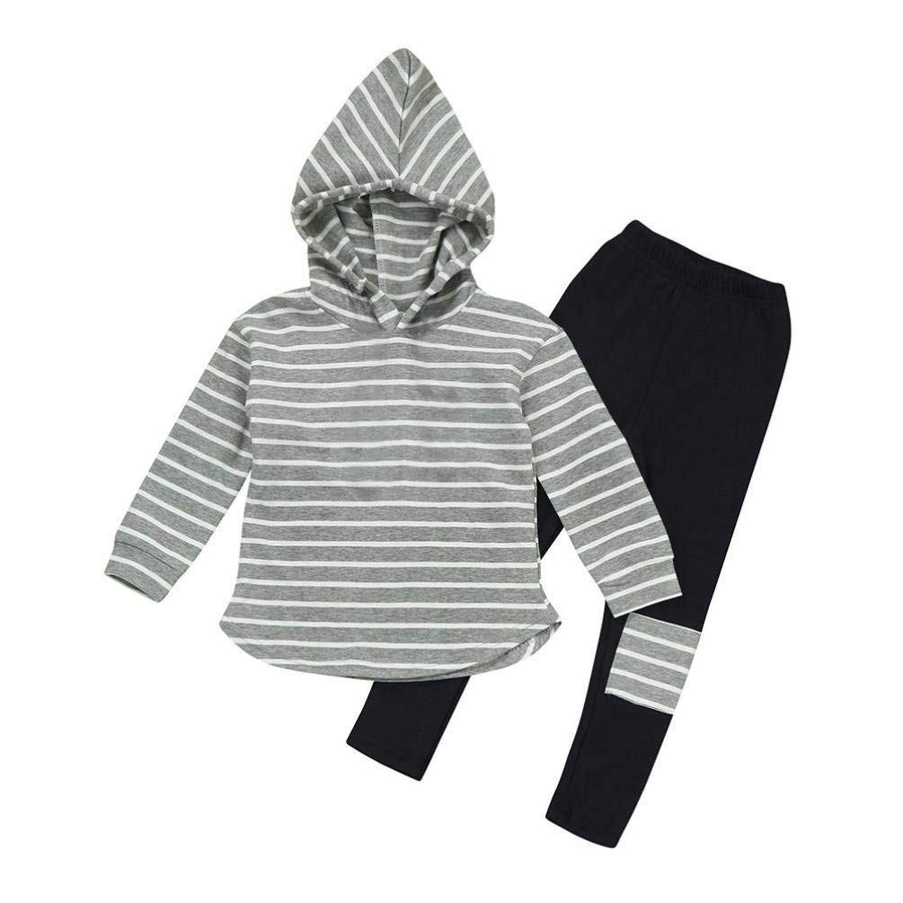 Ritatte Toddler Girl Fall Outfits Striped Hoodie Pants 2PCS Sweatsuit Set Kids Baby Winter Clothes Jogging Suits for 2-6Y (Gray,
