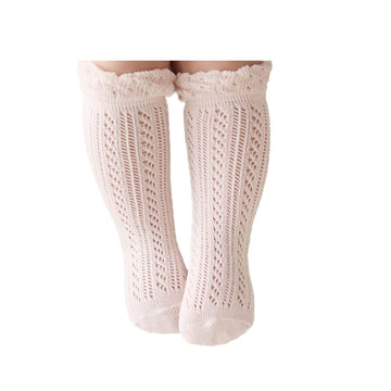 Actlati Baby Girls Knee High Socks Hollow Out Anti-Skid Knitting Stockings Suitable For 0-2 Years Infants Toddlers