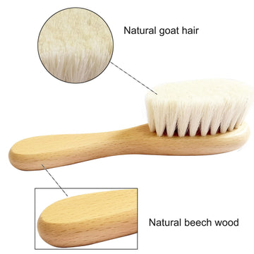 Molylove Baby Hair Brush With Wooden Handle And Comb Set For Newborns & Toddlers | Natural Soft Goat Bristles L Wood Comb L Yell