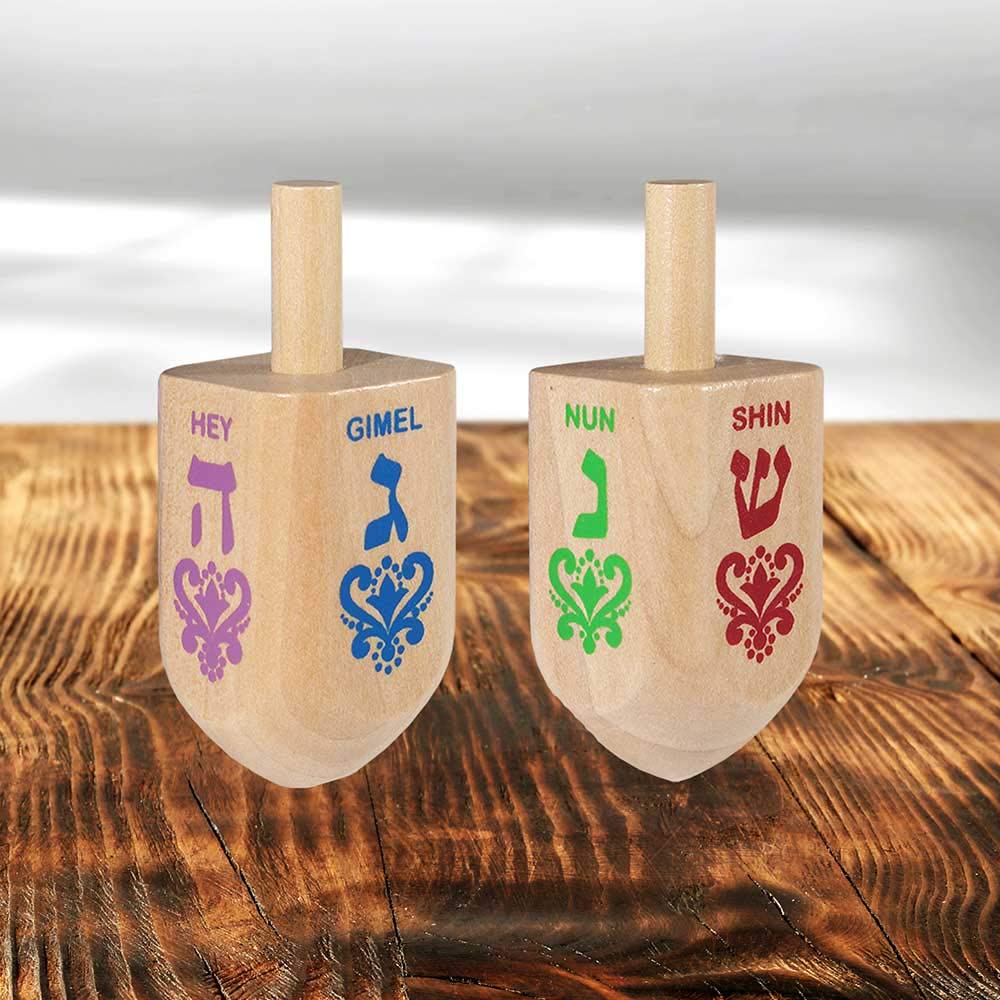 Zion Judaica Large Wood Dreidels Hanukkah Toy Bulk Pack Ziplock Bag 3' Wooden Driedels Natural Wood Spinning Top Dreidlech W/He