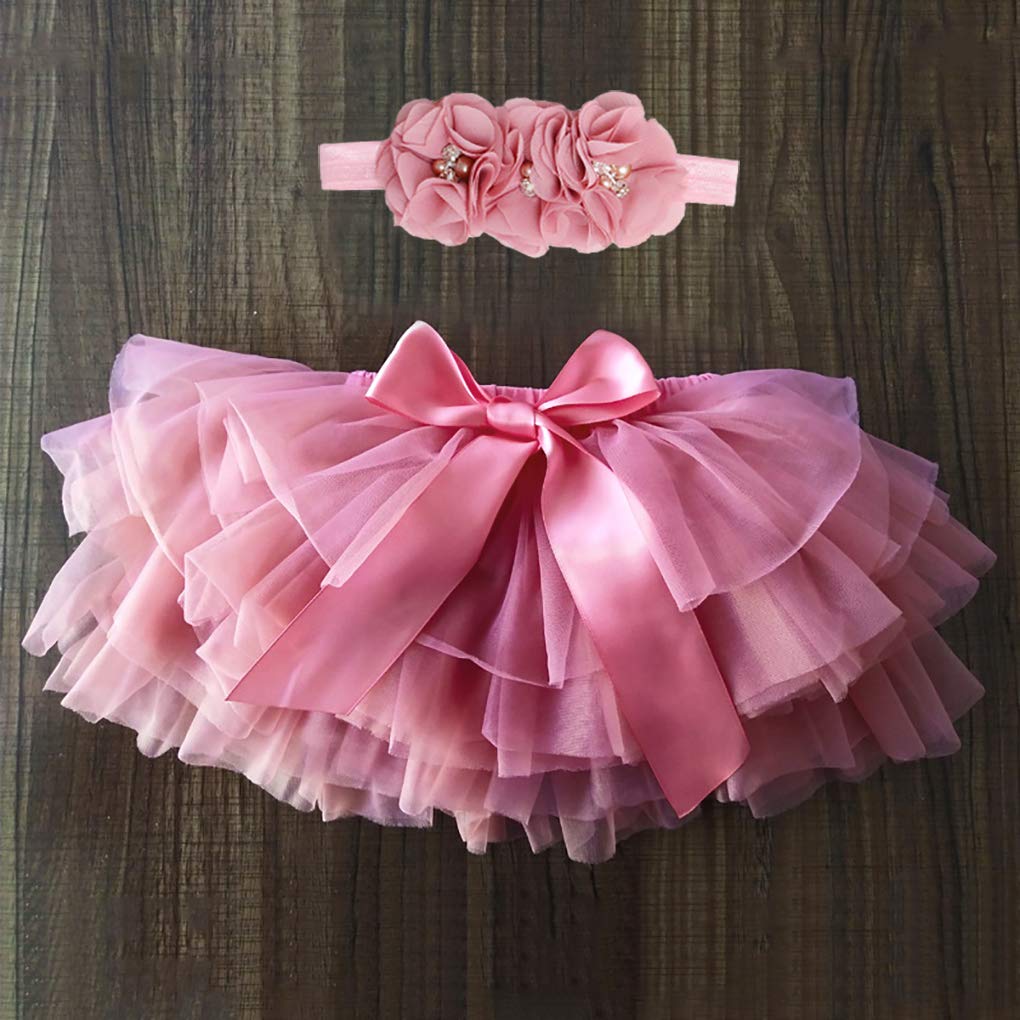Baby Girls Tutu Skirt Headband Set Toddler Ruffle Tulle Diaper Covers 6-24 Month Bean Sand