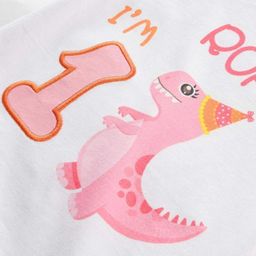 1St Birthday Girl T-Shirt Dinosaur Party B-Day Themed Tee Gift For Baby Dino First Birthday T Shirt Cotton Short Sleeve T-Rex Pr