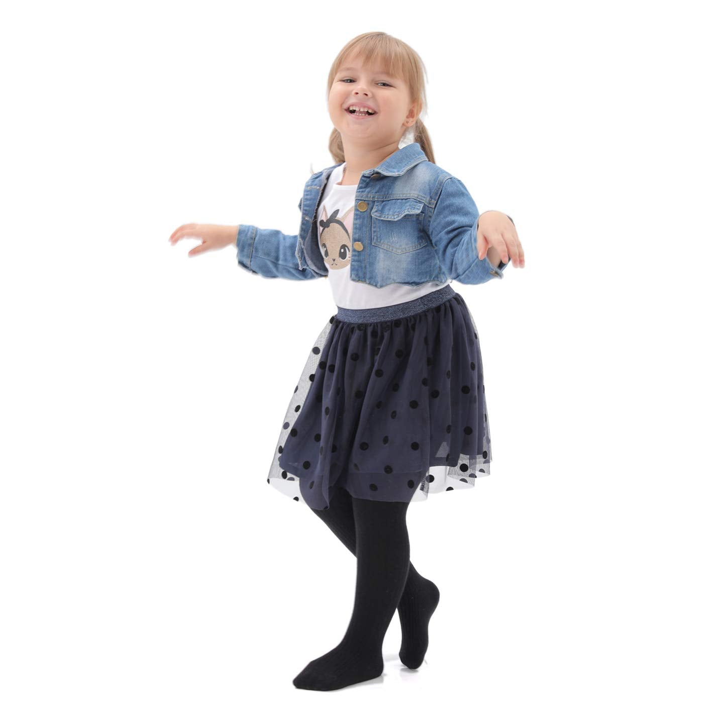 Epeius Infant Girl Thick Seamless Cable Knit Tights - Pack Of 3, Black/White/Grey, 6-12 Months