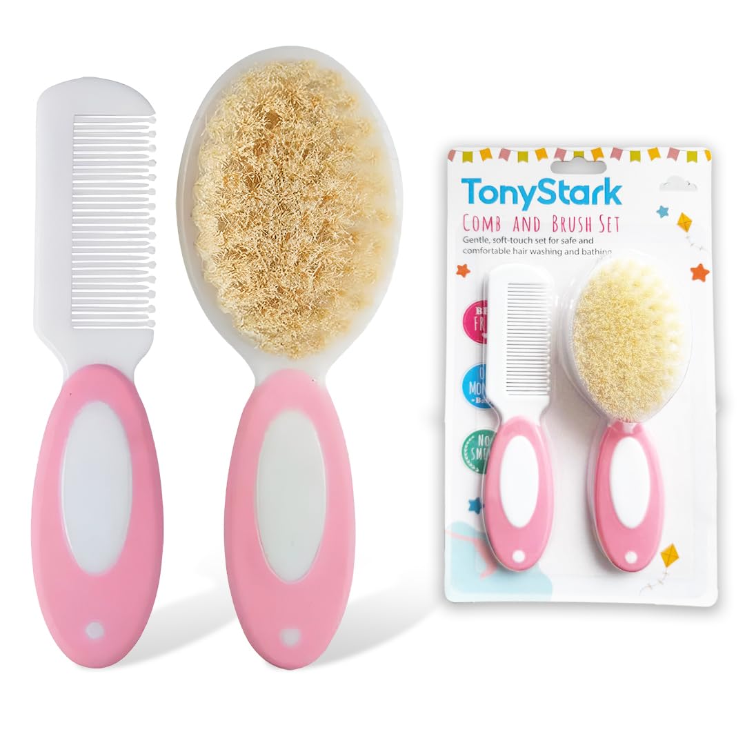 Tony Stark Baby Brush And Comb Set, Newborn Essentials Set With Baby Comb And Soft Bristle Hair Brush For Your ToddlerS Scalp (P