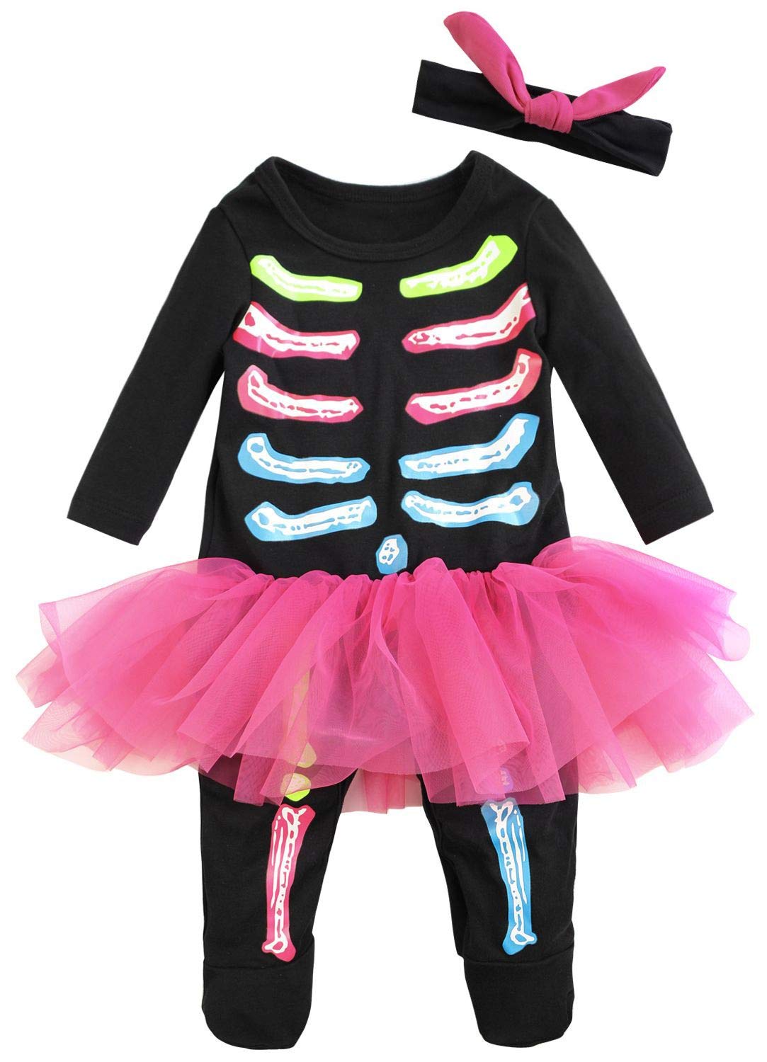 Fancyinn Baby Skeleton Costume Halloween Outfits & Bone Skull Tulle Skirt Romper Toddler Carnival Costumes 2Pcs 73 6-12Months