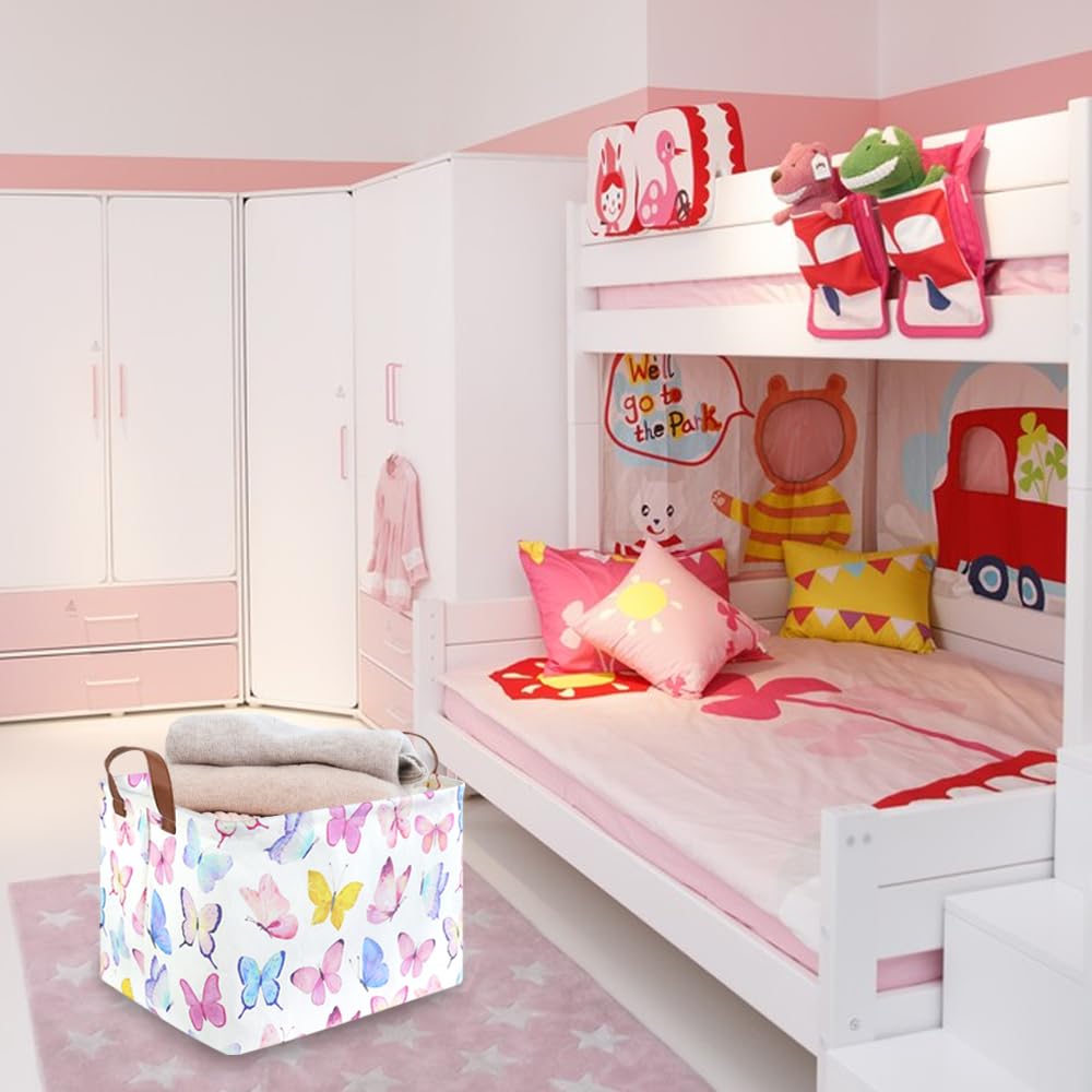 Fxocshe Rectangular Butterfly Basket,Girls Basket, Foldable Waterproof Cute Storage Basket,Kids Storage Bin,Toy Gift Organizer,G