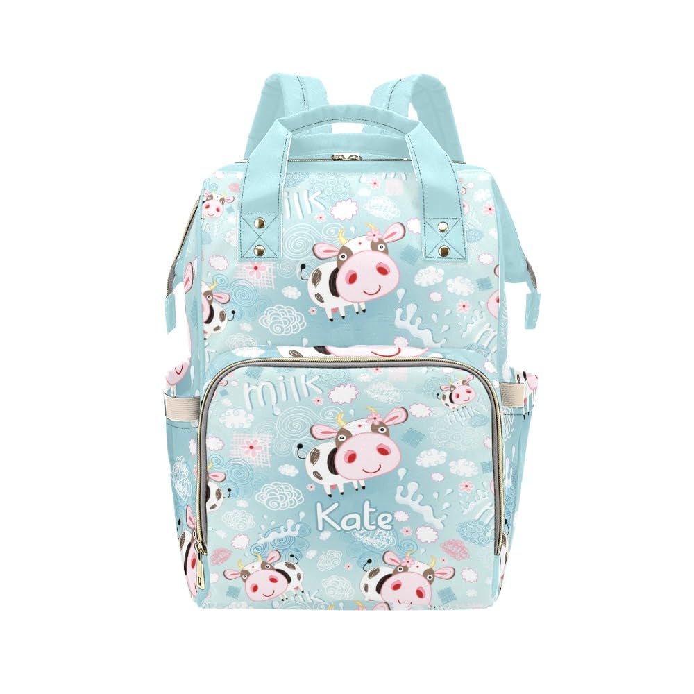 YallLocoMo Personalized Diaper Bag Backpack Gift Cute Milk Cow Large Capacity Nappy Bag: Designed for Travel & Everyday Use