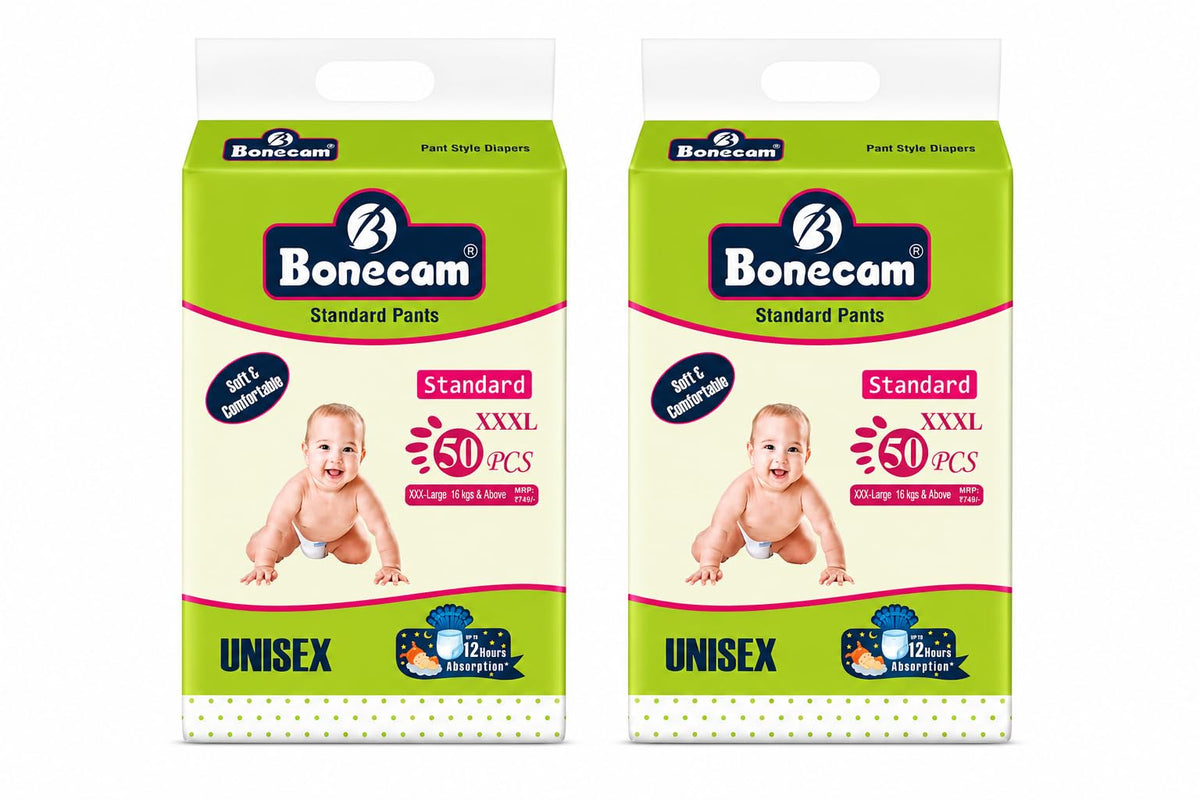 Bonecam Standard Pants Diapers Xxxl, 50 Count Each (Pack Of 3), Total 150 Diapers, Unisex Baby Diaper Pants For 15 To 20 Kg Babi