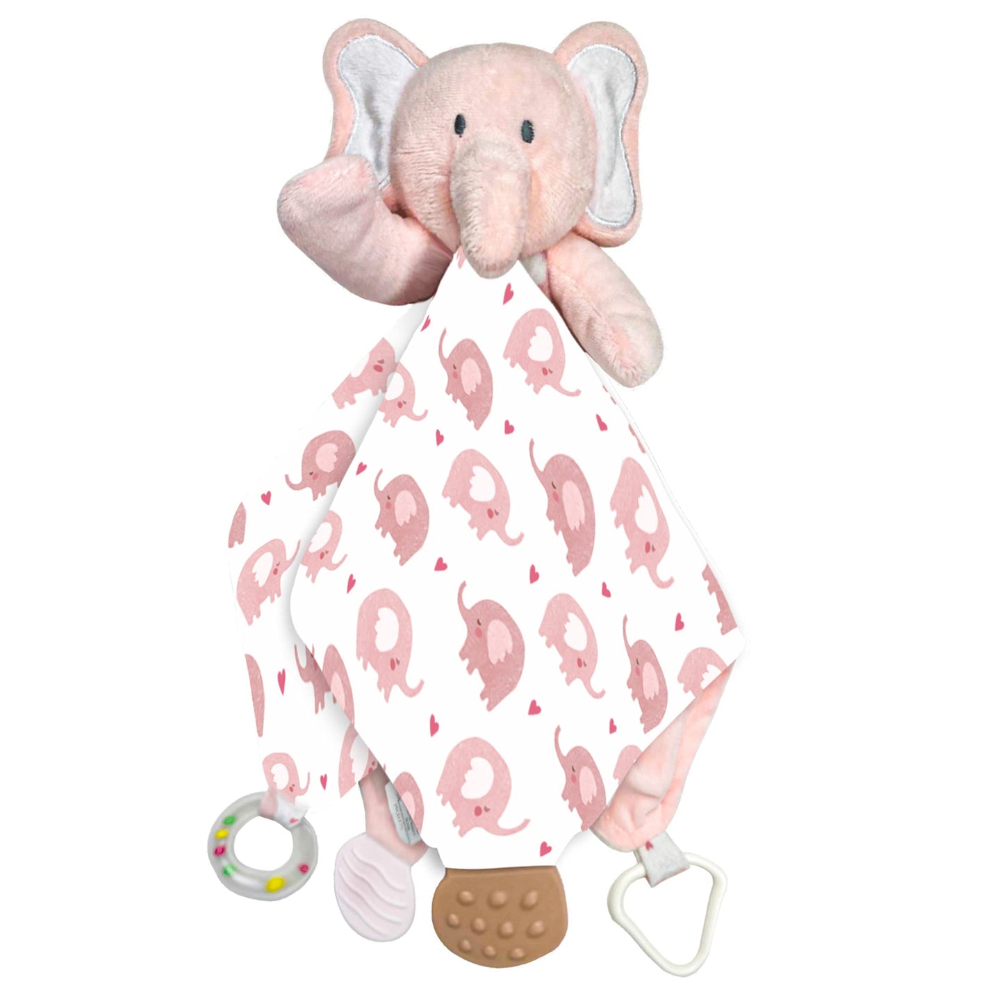 MODERN BABY Security Blanket Loveys for Babies Pink Elephant Stuffed Taggy Blanket Teether Toy Super Soft