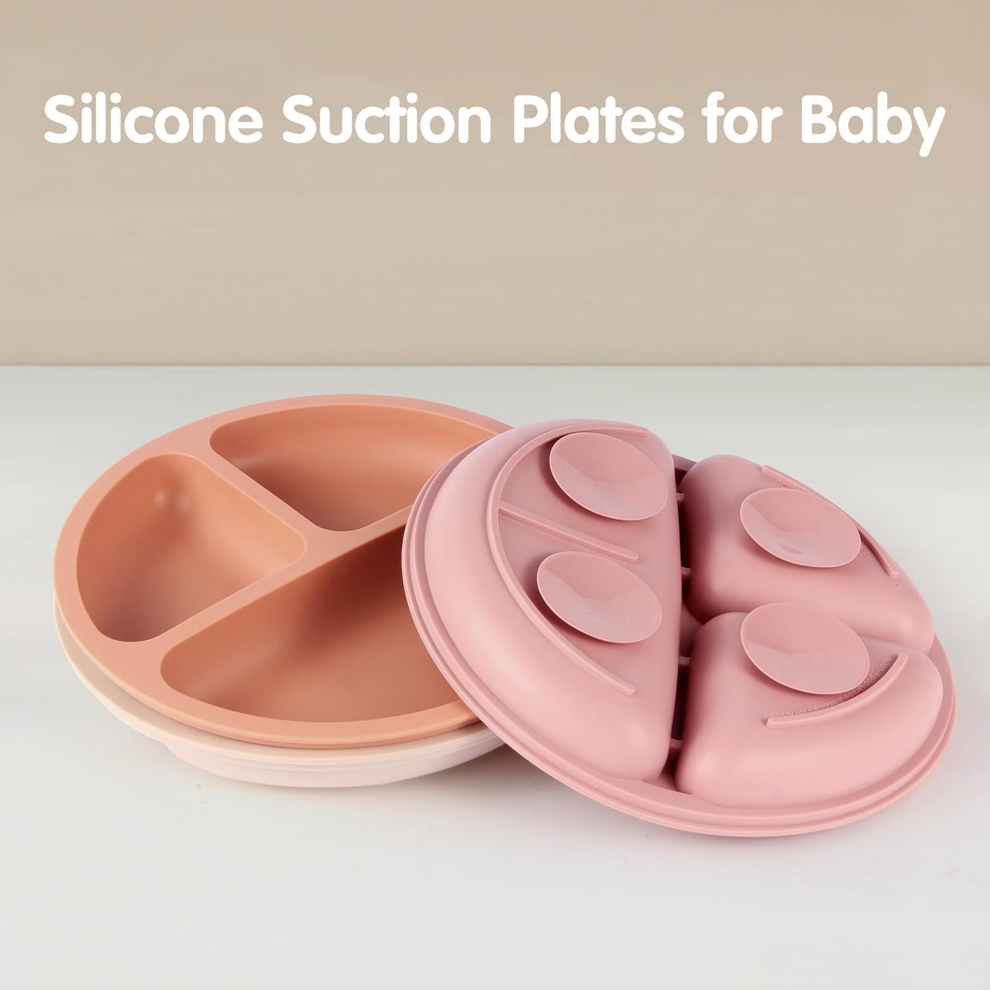 Eascrozn Toddler Plates, 3 Pack Divided Suction Plates For Baby, Food Grade Silicone Baby Plates, Bpa Free, Non-Slip, Baby Led W