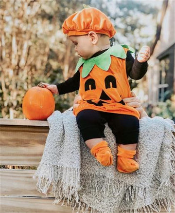 Oneflow Infant Toddler Baby Girl Boy Halloween Pumpkin Costume Cute Hooded Romper Top Leggings Pants Outfit Set (12-18 Months, P