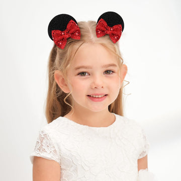 6Pcs Baby Girl Clips Mouse Ears Clips Bows With Sequin Polka Dot Bow Baby Hair Clips Bows For Girls